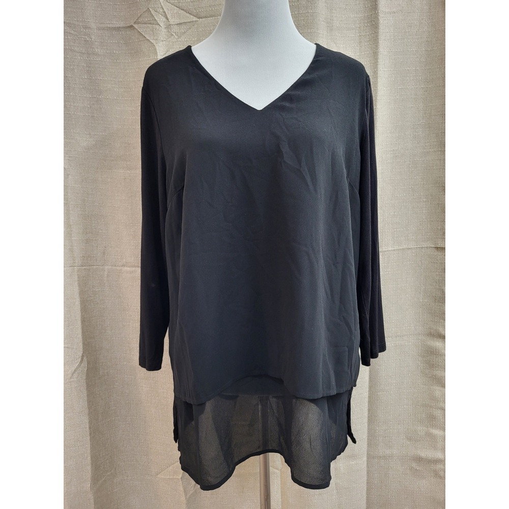 Michael Kors Womens Black Layered Chiffon Hem V-Neck Tunic Top Large Casual